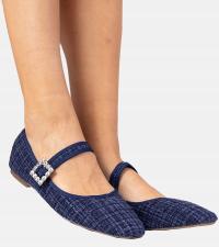 Granatowe damskie balerinki z klamrą i krysztalikami Piona