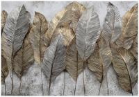 FOTOTAPETA LIŚCIE BETON ZŁOTY SZARY NA ŚCIANĘ SYPIALNIA SALON 400x280