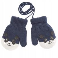 Детские перчатки на шнурке 1P джинсы с экрю теплая панда 12см 2 / 3л