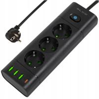 PRZEDŁUŻACZ LISTWA ZASILAJĄCA WŁĄCZNIK 3x USB 3 GNIAZD 1,5m UZIEMIENIE
