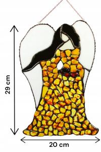 Ręcznie wykonany witraż anioł z bursztynem – unikalna ozdoba do zawieszenia