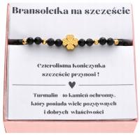 Bransoletka NA SZCZĘŚCIE z czarnym turmalinem i koniczynką na prezent