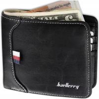 Мужской кожаный бумажник черный защита карт премиум кожа элегантный маленький