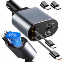 Ładowarka samochodowa 120W przegubowa z szybkim ładowaniem 2x USB-C i USB-A