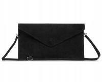 WŁOSKA SKÓRZANA KOPERTÓWKA TOREBKA WIZYTOWA SOLOME CZARNA ZAMSZOWA NA PASKU