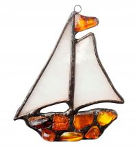 ŻAGLÓWKA witraż BURSZTYNOWY mały STATEK na PREZENT