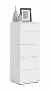 Komoda Wąska 5 Szuflad Na Ubrania Tvilum 40 x 40 x 107cm biały matowe
