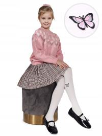 Rajstopy bambusowe dziewczęce dziecięce z motylkiem ecru 116-122 MYWAY