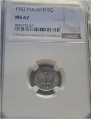 5 GROSZY 1962 POLSKA RZECZPOSPOLITA LUDOWA - NGC MS67 IDEAŁ - POLECAM @@@