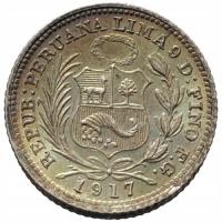 44637. Peru - 1/2 dinero - 1917r. - Ag (podgięta)