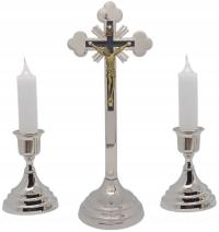 KOMPLET KOLĘDOWY TRADYCYJNY KRZYŻ 22 CM NA KOLĘDĘ ŚWIECZKI / SREBRNY METAL