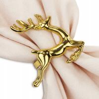 ZŁOTY ŚWIĄTECZNY PIERŚCIEŃ OBRĄCZKA NA SERWETKI RENIFER OZDOBA WIGILIA