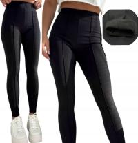 LEGGINSY OCIEPLANE czarne z przeszyciami THERMO wysoki stan CIEPŁE