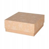PUDEŁKO ŚWIĄTECZNE WIEKO+DNO 200x200x85mm EKO brązowe w białe śnieżynki