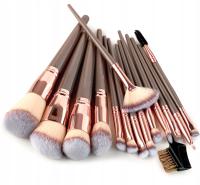 PĘDZLE DO MAKIJAŻU ZESTAW 15 SZTUK BEŻOWE PRECYZYJNE MIĘKKIE