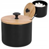 CUKIERNICA czarna metalowa 350ml pojemnik na cukier z pokrywką i łyżeczką