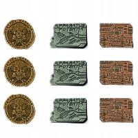 ZESTAW 9 CYBERPUNKOWYCH METALOWYCH MONET LARP RPG