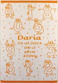 Kocyk dziecięcy bawełniany GOTS z imieniem, metryczką na prezent