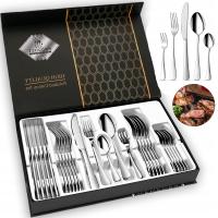 KOMPLET SZTUĆCÓW ZESTAW SZTUĆCE SREBRNE POŁYSK PREMIUM 30el 6os + PUDEŁKO