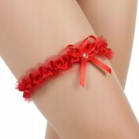 Limitowana czerwona podwiązka z tiulu i kryształem - Emma, na studniówkę