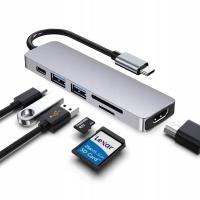 HUB ADAPTER 6w1 USB C Thunderbolt 3 HDMI 4K PD 87W SD MacBook M1 20cm