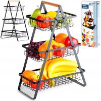 Трехуровневая 3-этажная корзина для фруктов и овощей металлическая черная витрина