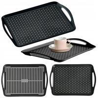 Taca ANTYPOŚLIZGOWA Kelnerska Czarna Loft Prostokątna z Rączkami 45x32