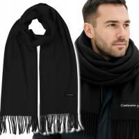 SZALIK MĘSKI Z WEŁNA KASZMIROWY W DOTYKU CIEPŁY duży CZARNY szal PREMIUM