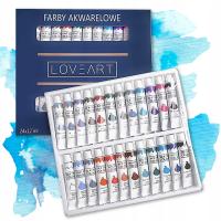Farby Akwarelowe w tubkach LOVEART 24 kolory x 12 ml wodne Akwarele 24x12