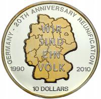 Nauru. 10 dolarów 2010, 20 rocznica - Zjednoczenie Niemiec – SREBRO