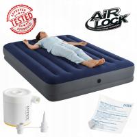 Materac Dmuchany Welurowy 203x152x25 cm Z Pompką Tłokową Granatowy