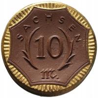 80085. Германия, Sachsen, 10 марок, 1921 г., бронзовый фарфор (3.68 г / 27 мм)