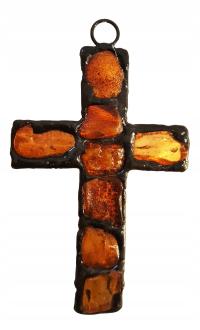 КРЕСТ ЯНТАРНЫЙ ЯНТАРЬ ВИТРАЖ РЕМЕСЛА cert