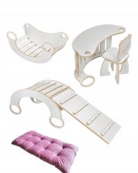 Bujak Montessori (drabinka/zjeżdżalnia/stolik) + krzesełko, 5 w1, biały MDF
