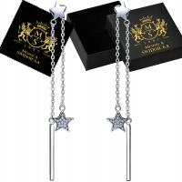 Kolczyki Srebrne Srebro 925 Wiszące Gwiazdka z Cyrkoniami Długie Damskie