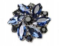 Broszka Czarna Niebieska Kiara z Kryształami Montana Granatowy kwiat