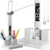 Двойной светодиодный настольный светильник с дисплеем часы органайзер температура дата 6в1