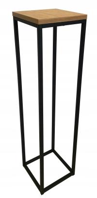 KWIETNIK STOJĄCY METALOWY NOWOCZESNY LOFT 92CM CZARNY PÓŁKA DĘBOWA NA KWIAT