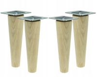 4x Noga do mebli, stolika drewniana, dąb surowa prosta, zestaw 25cm
