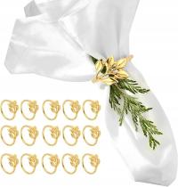 ZŁOTE PIERŚCIENIE NA SERWETKI LIŚCIE 16 SZTUK DEKORACJA STOŁU