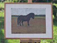 KOŃ NA ŁĄCE CIEKAWY OBRAZ OLEJNY