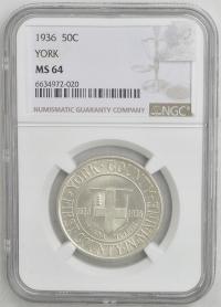 24.USA,1/2 DOLARA 1936 MAINE - YORK '1636 NGC MS64