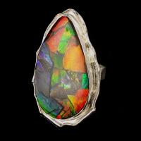 AMMOLIT SREBRO SERCE PIERŚCIEŃ SREBRNY TĘCZOWY Z AMOLITEM