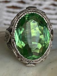 Chinka pierścionek stary srebrny SILVER zielony kamień regulowany