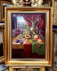 НАТЮРМОРТ С КНИГАМИ И ФРУКТАМИ ОЧЕНЬ КРАСИВАЯ ДРАГОЦЕННАЯ КАРТИНА И РАМКА