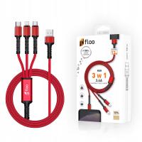 Kabel Infloo USB - USB typ C / microUSB / Lightning 1,2 m czerwony