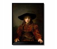 Рембрандт, девушка в рамке, 75x100 см