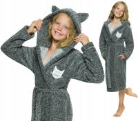 ТЕПЛЫЙ ПРИЯТНЫЙ ХАЛАТ ДЕВИЧИЙ КАПЮШОН УШИ 158