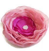 Jasno pudrowa róż broszka na lato kwiat 8cm, ślub, chrzest, wesele