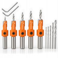 Wiertła z gzymkiem 5 szt. z pogłębiaczem i fazownikiem zestaw